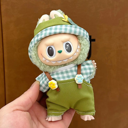 Green Gingham Suspender Outfit for Labubu (Fits Gen 1/2/3)