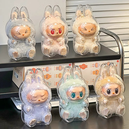Protective Case for LABUBU The Monsters Have a Seat, Display Box Hard Case Accessories Cover with Silicone Strap White - Sitting Case, Clear
