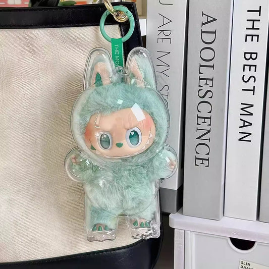 Protective Case for LABUBU The Monsters Big into Energy, Display Stand Acrylic Case Cover Accessories with Silicone Strap White - Standing Case, Clear